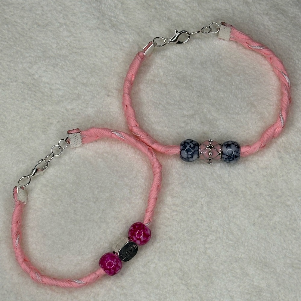 Hand Crafted Charming Pink and Gray Bracelet Set - Picture 4 of 9